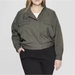 Prologue Sea Green Crop Utility Bomber Jacket